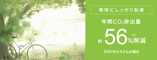 　3.6kWシステムの場合の年間CO2排出量約56%削減